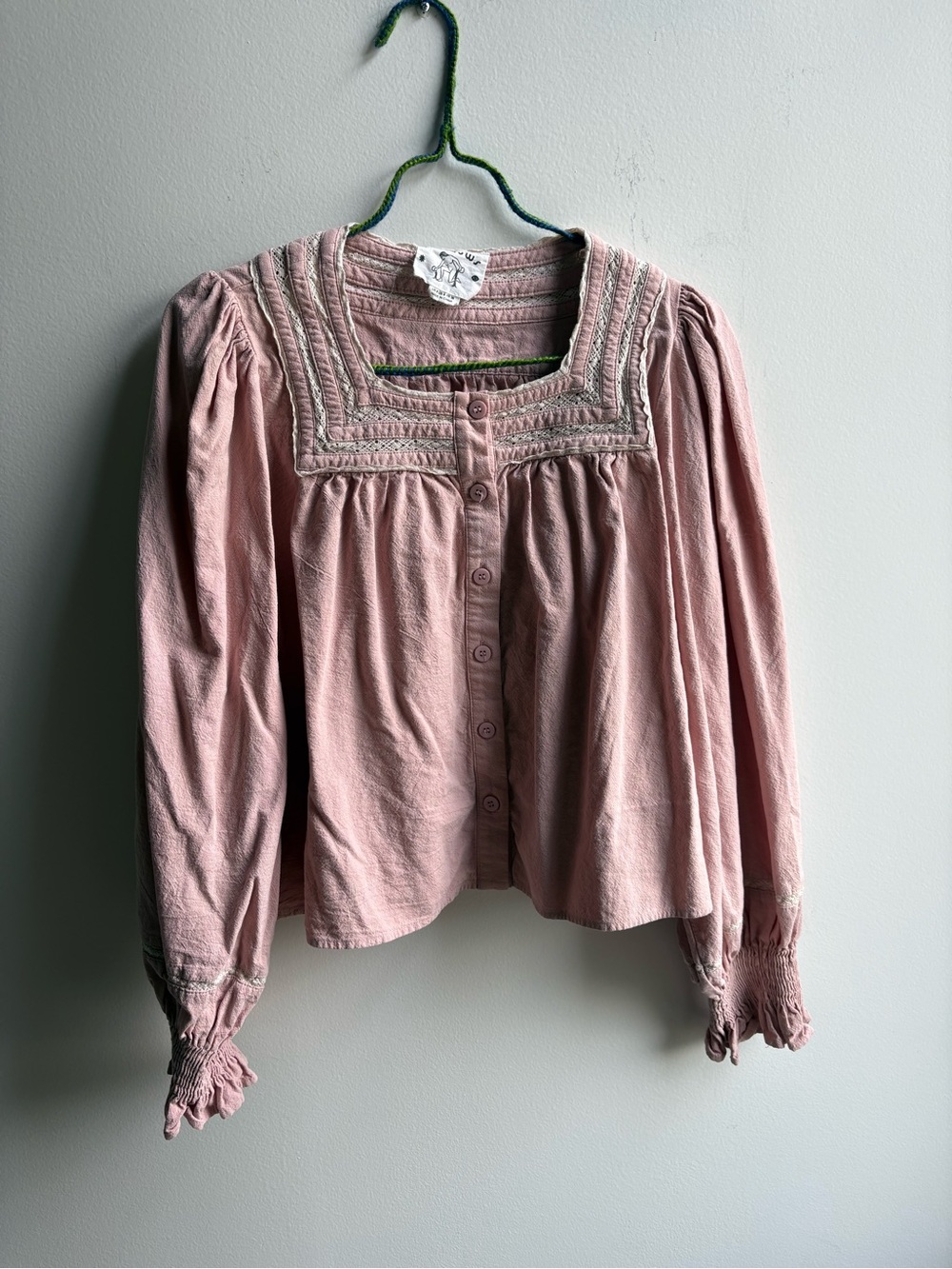 Dusty Pink Square-Yoke Button Front Blouse